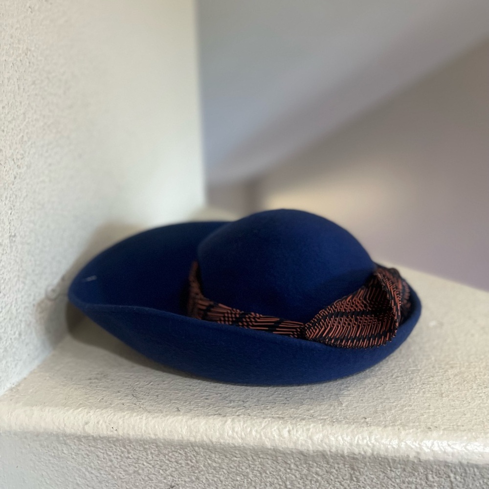 VNTG Soleil Soie  Wool Hat Blue Bow  Fancy Dress Derby Church Special‎ occasion